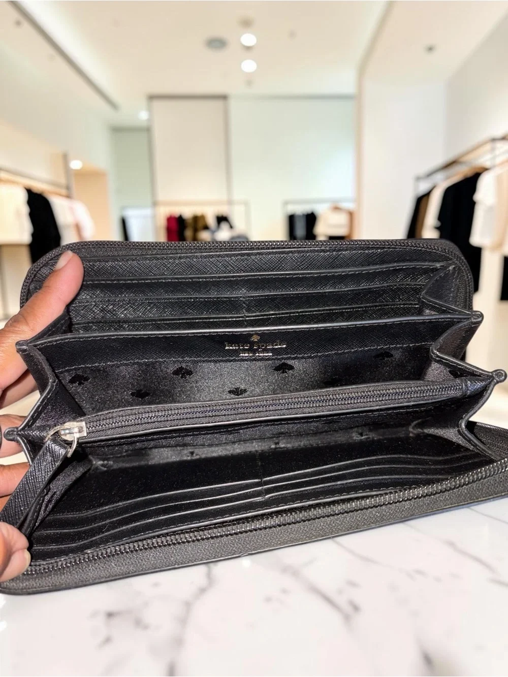kate spade Black Glitter-Trim Zip Around Wallet